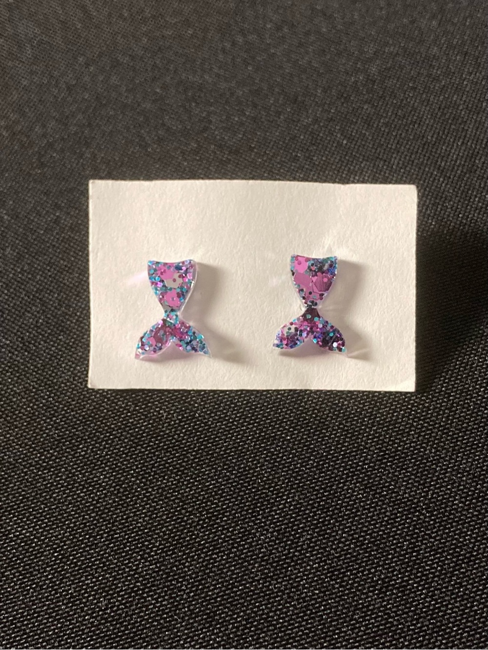 ⭐️ Handmade Mini Purple And Blue Glitter Resin Mermaid Tail Stud Earrings